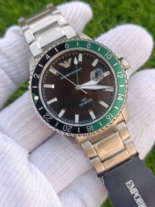 Emporio Armani AR11589 | Black & Green GMT Diver Watch