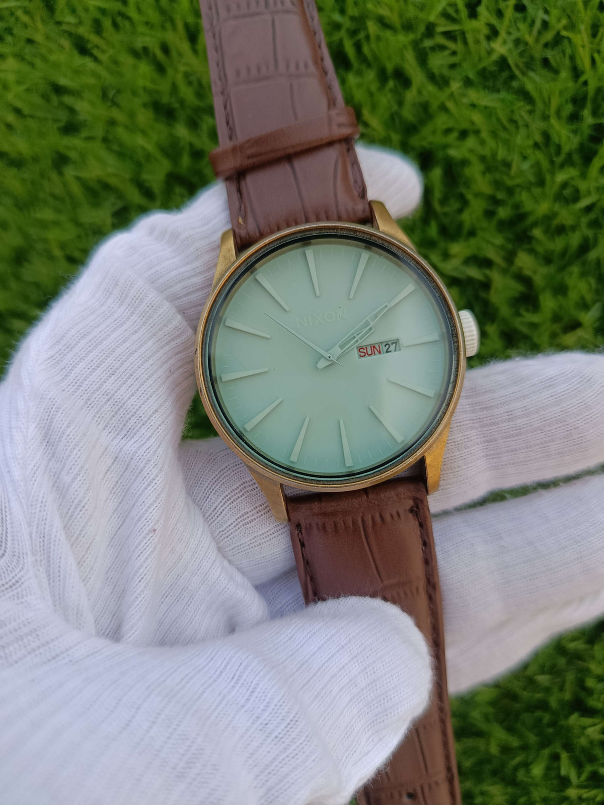 Nixon Sentry Leather | Gold-Tone Mint Dial Watch