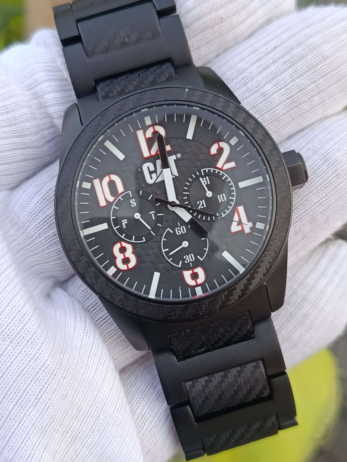 CAT GO.169 Men's Black Multifunction Watch | Carbon Fiber Pattern