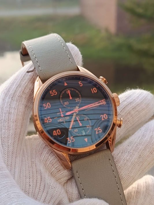 Guool Chronograph Men’s Watch – Gold Dial Light Grey Strap