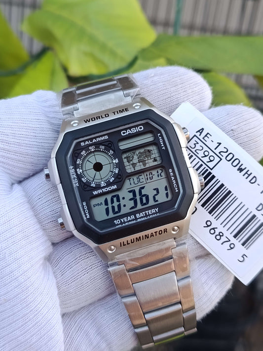 Casio AE-1200 Digital World Time Watch – 10-Year Battery, 100M Water Resistant