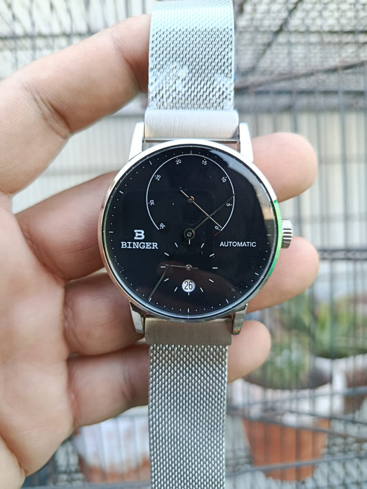 Binger Automatic Mechanical Men’s Watch (Silver Case)