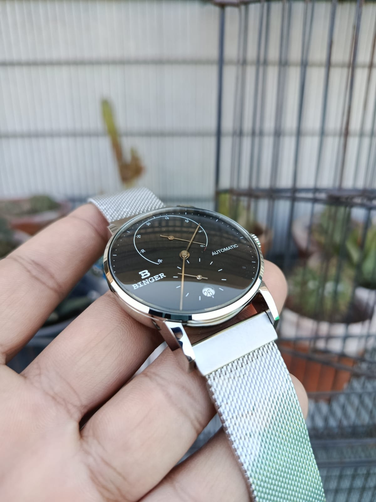 Binger Automatic Mechanical Men’s Watch (Silver Case)