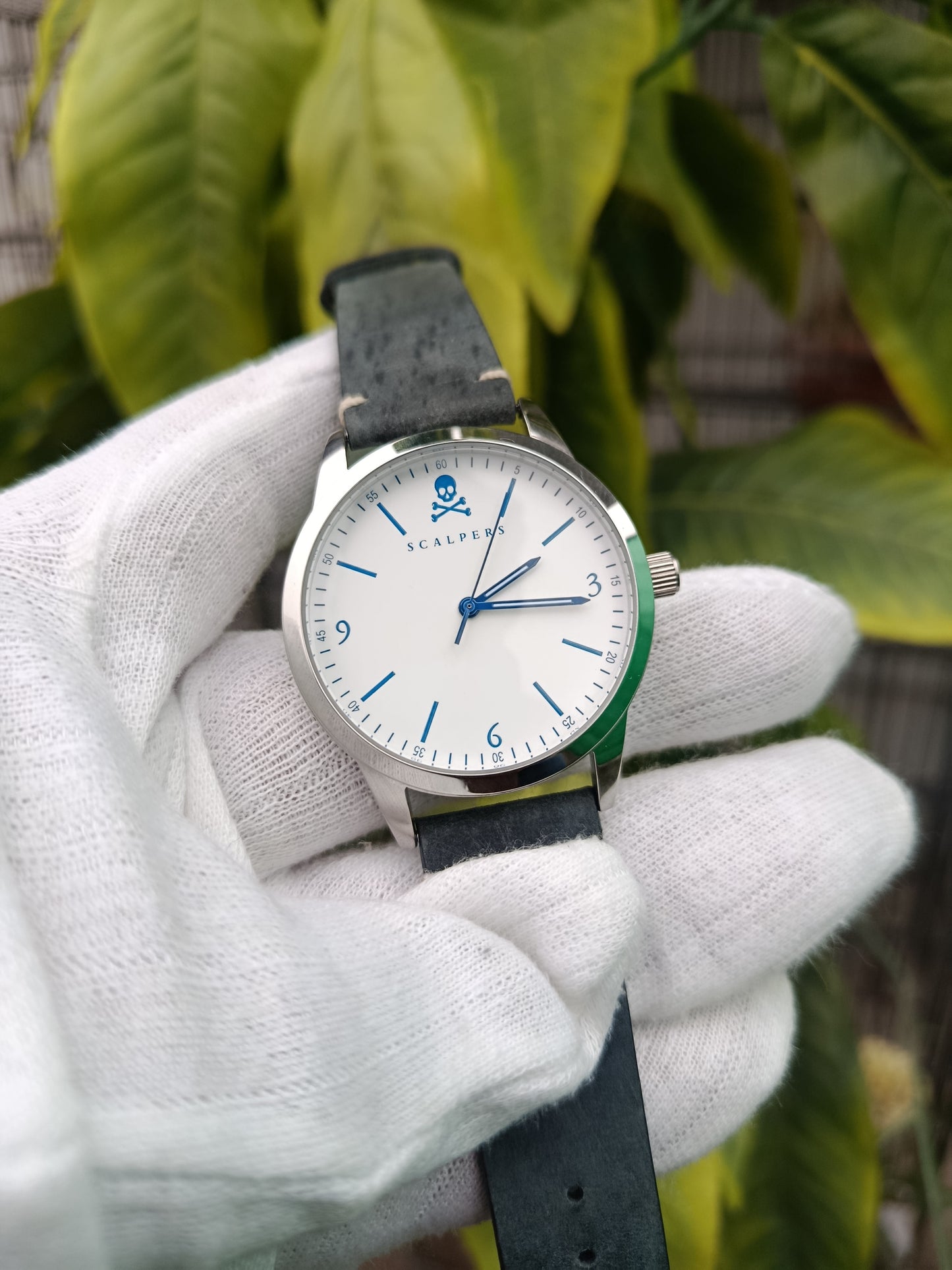 Scalpers Men’s Watch White Dial Blue Hands | Original Leather Strap Watch