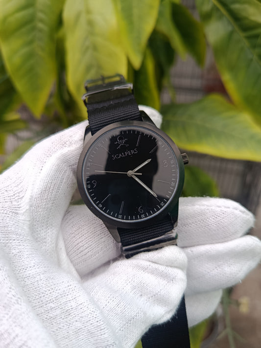Scalpers Men’s Watch – Black Dial with Black Fabric Strap