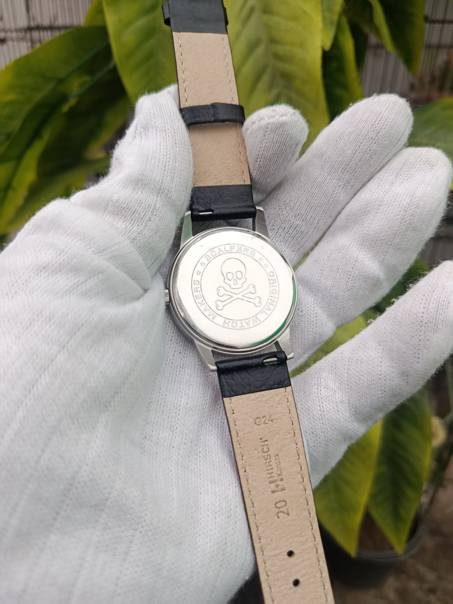 Scalpers Men’s Watch – White Dial with Skull Logo & Black Leather Strap