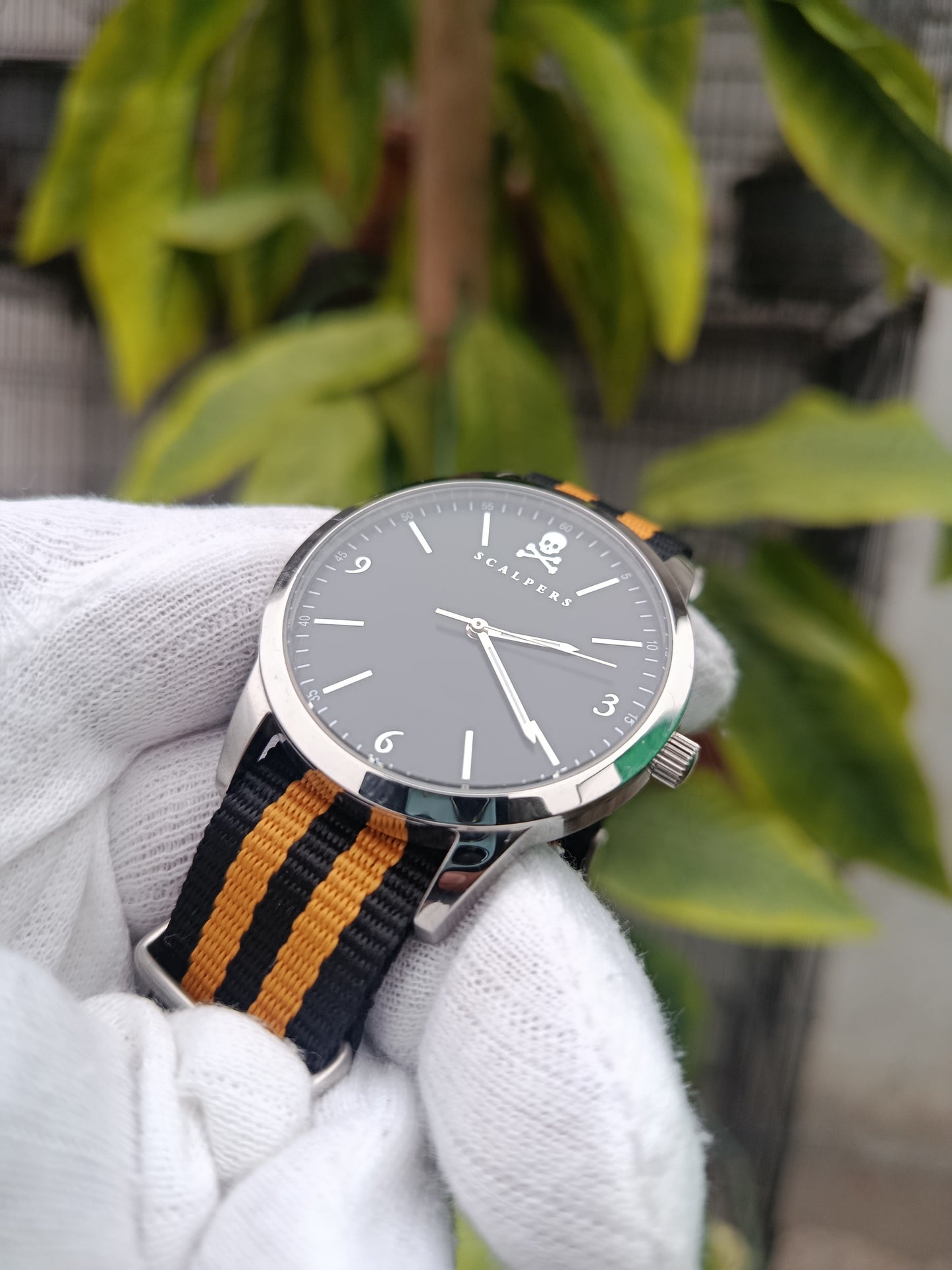 Scalpers Men’s Watch – Black Dial with Black & Orange NATO Strap