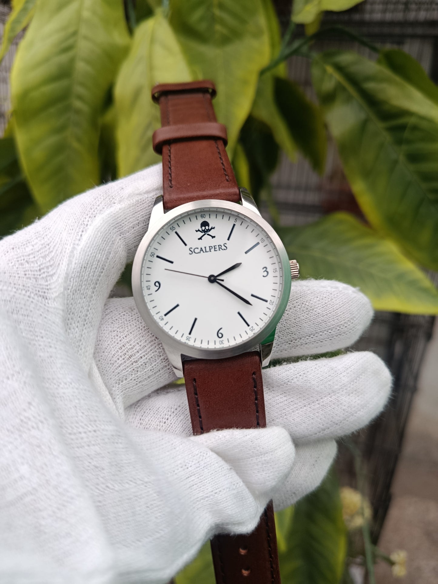 Scalpers Men’s Watch – White Dial with Brown Leather Strap