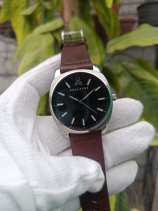 Scalpers Men’s Watch – Black Dial with Brown Leather Strap