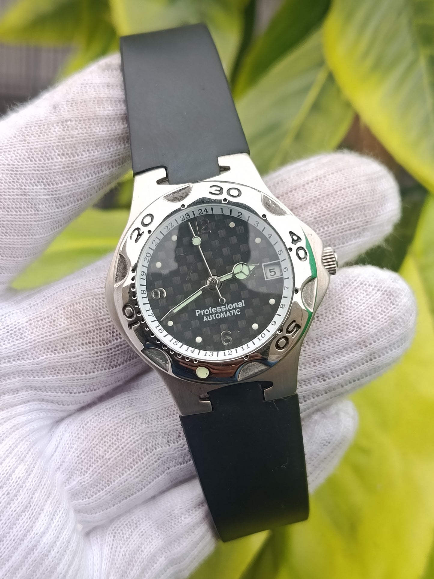 Men’s Watch – Stainless Steel Dial with Black Strap