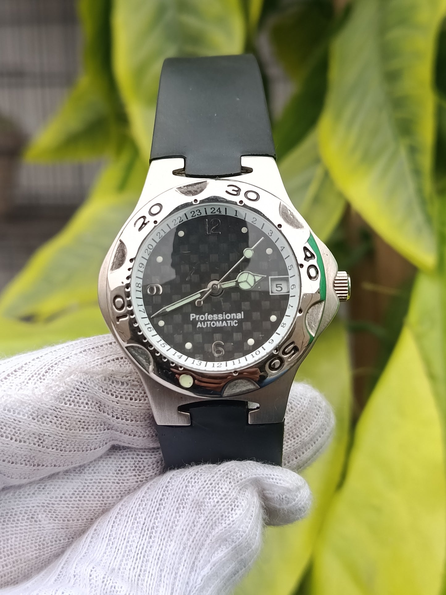 Men’s Watch – Stainless Steel Dial with Black Strap