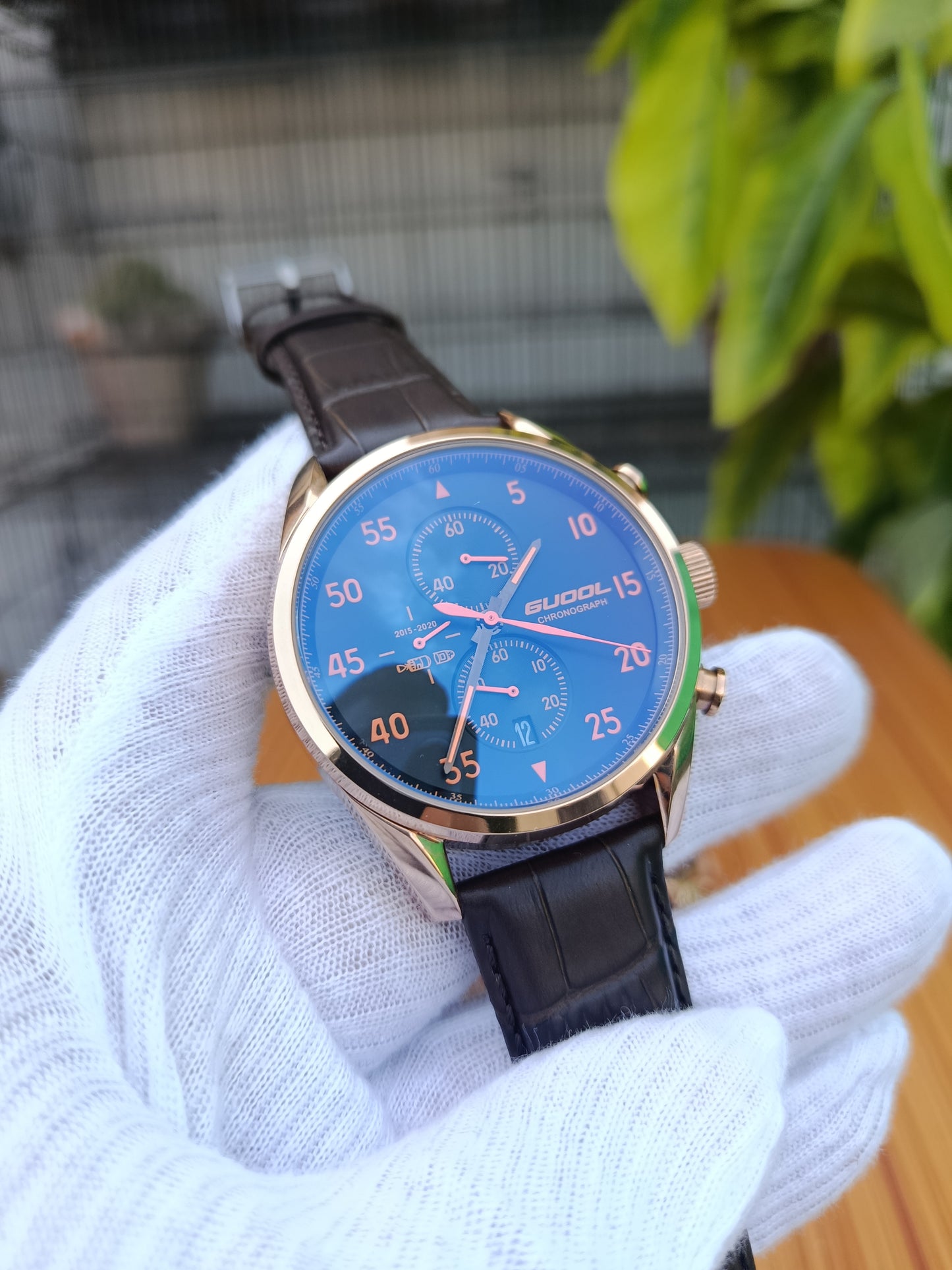 Guool Chronograph Men’s Watch – Dark Brown Leather Strap