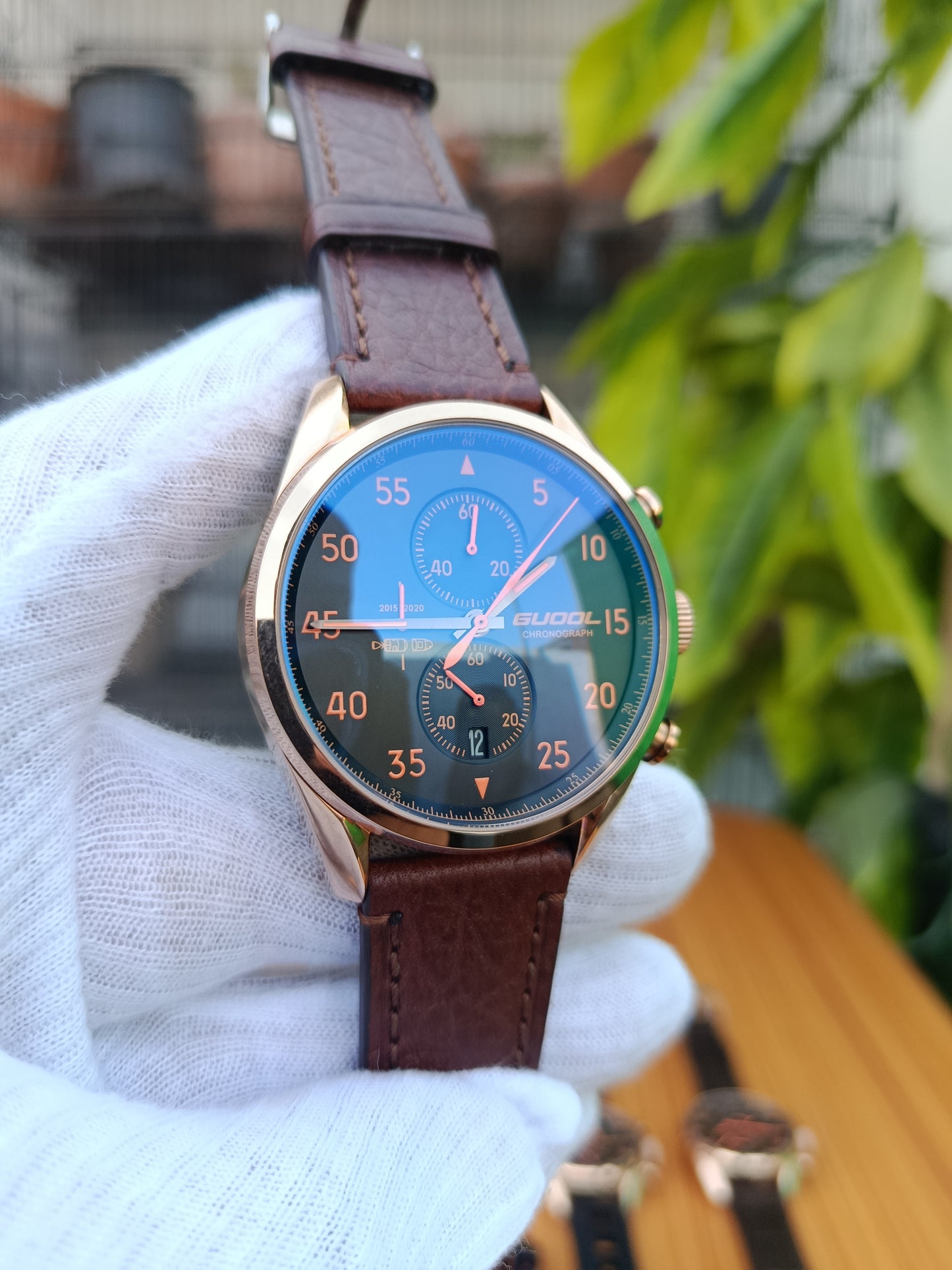 Guool G003 Chronograph Men’s Watch – Dark Brown Leather Strap