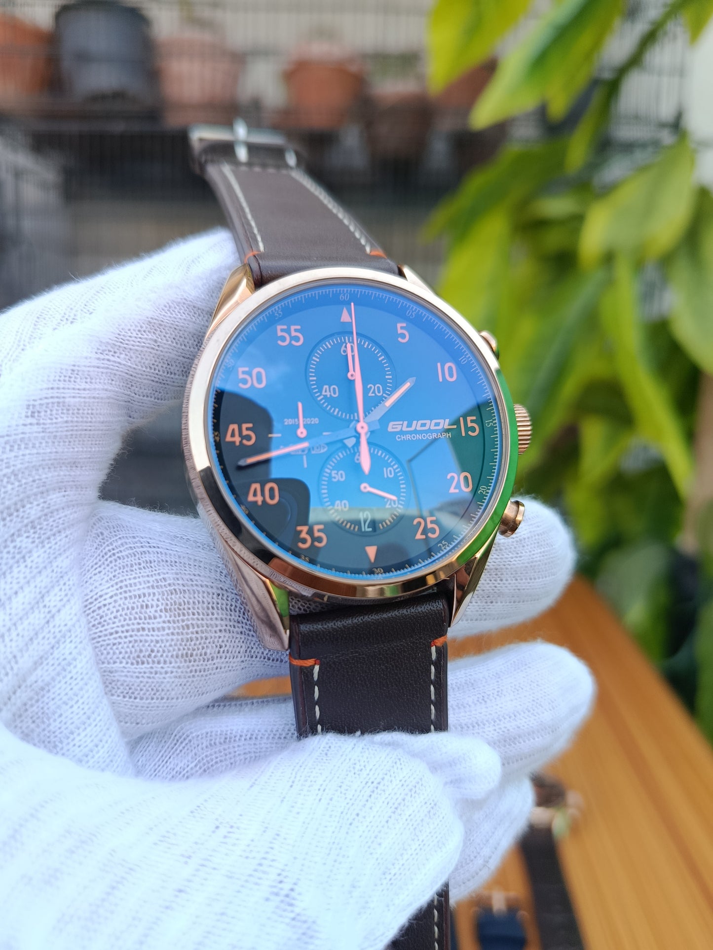 Guool Chronograph Men’s Watch – Chocolate Brown Leather Strap