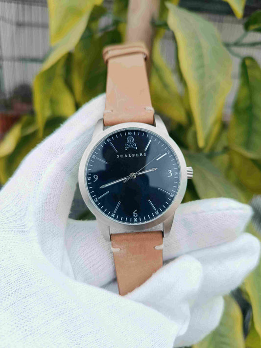Scalpers Men’s Watch Black Dial with Light Brown Leather Strap