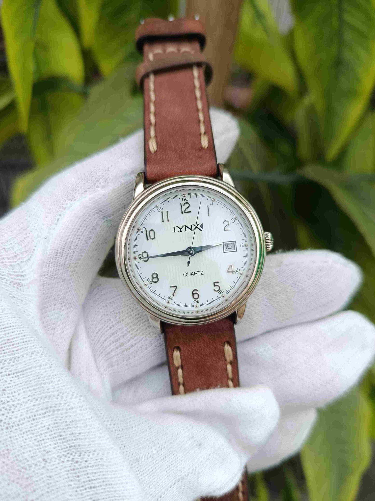 LYNX Quartz Analog Watch with Brown Leather Strap