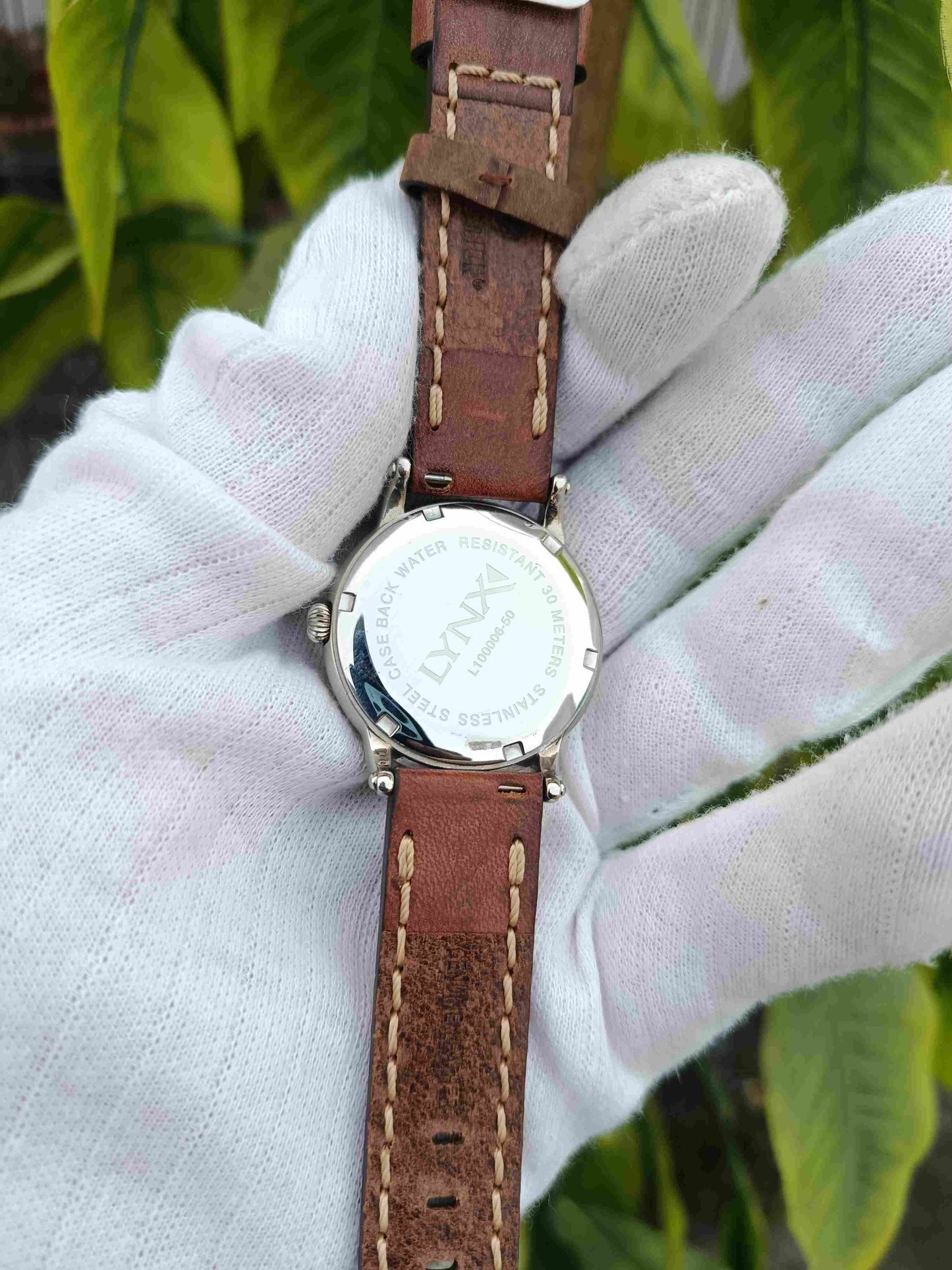 LYNX Quartz Analog Watch with Brown Leather Strap