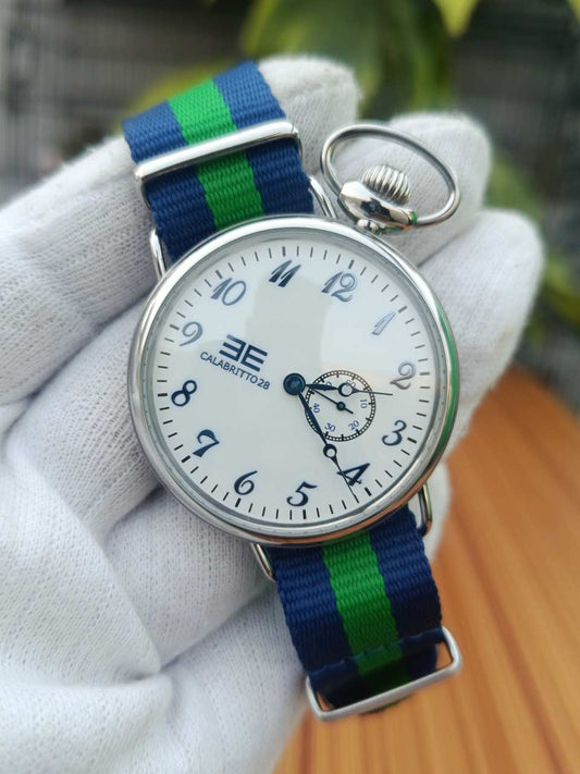 Calabritto 28 Stainless Steel Watch with Blue & Green NATO Strap