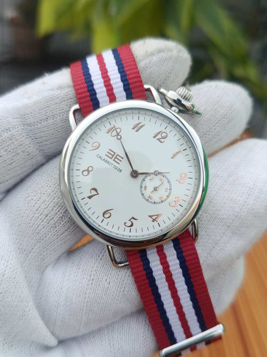 Calabritto 28 Stainless Steel Watch with Red, White & Blue NATO Strap