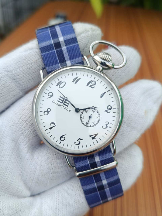 Calabritto 28 Watch with Blue Plaid Fabric Strap