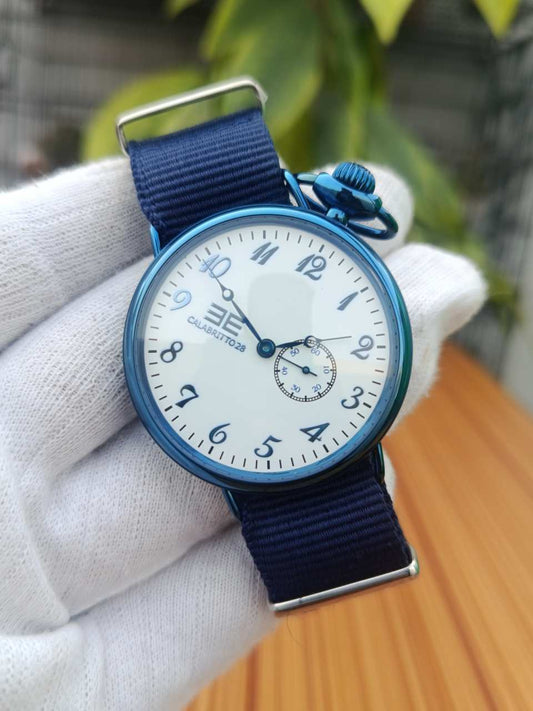 Calabritto 28 Stainless Steel Watch with Blue NATO Strap