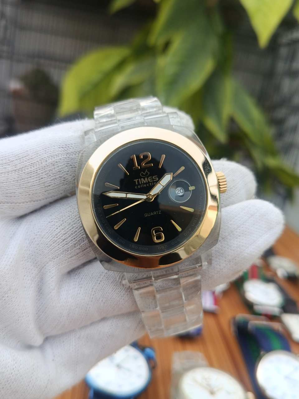 Times Collection Quartz Watch Black Dial with Gold-Tone Bezel
