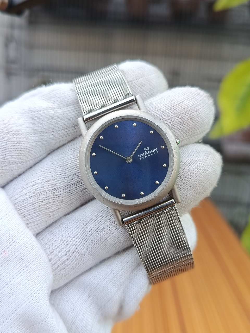 Skagen Denmark Stainless Steel Mesh Watch with Blue Dial