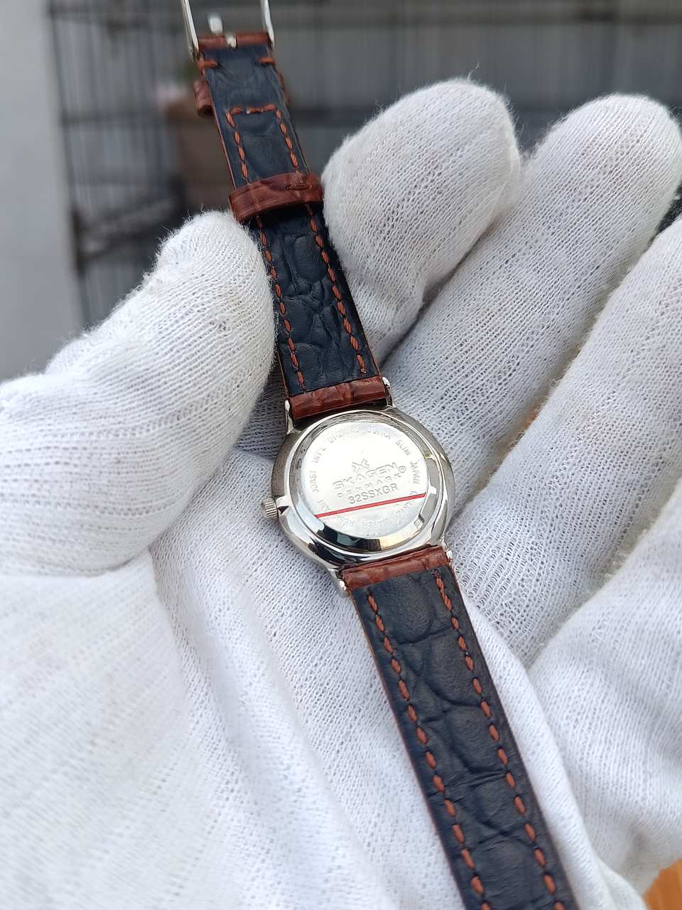 Skagen Gitte Women’s Watch Green Dial with Brown Leather Strap