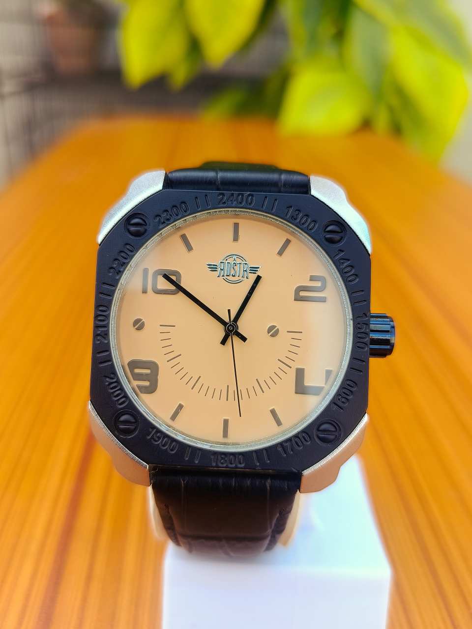 Roadster Analog Watch Army Dial with Black Leather Strap