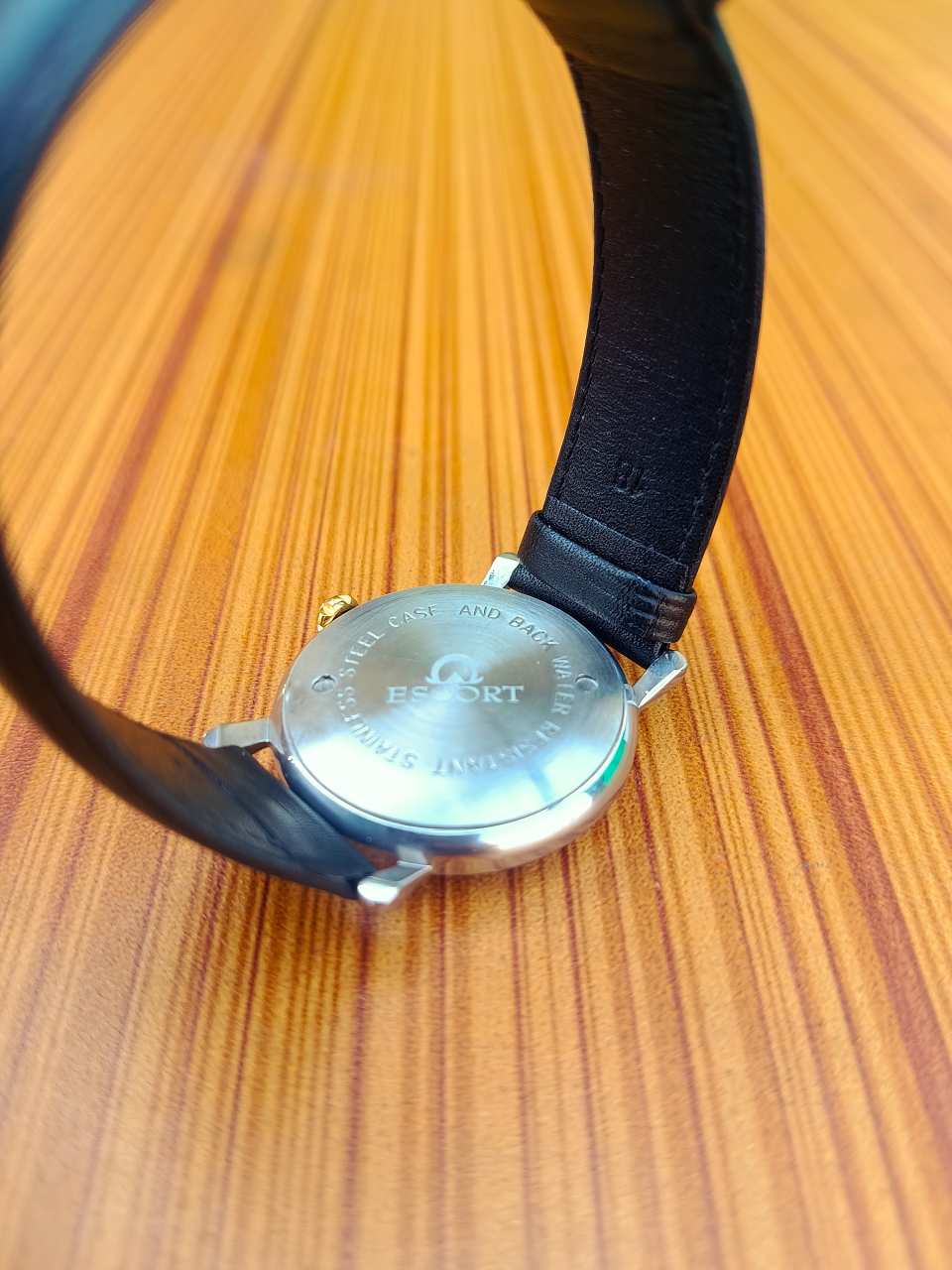 Escort Quartz Watch White Dial with Black Leather Strap