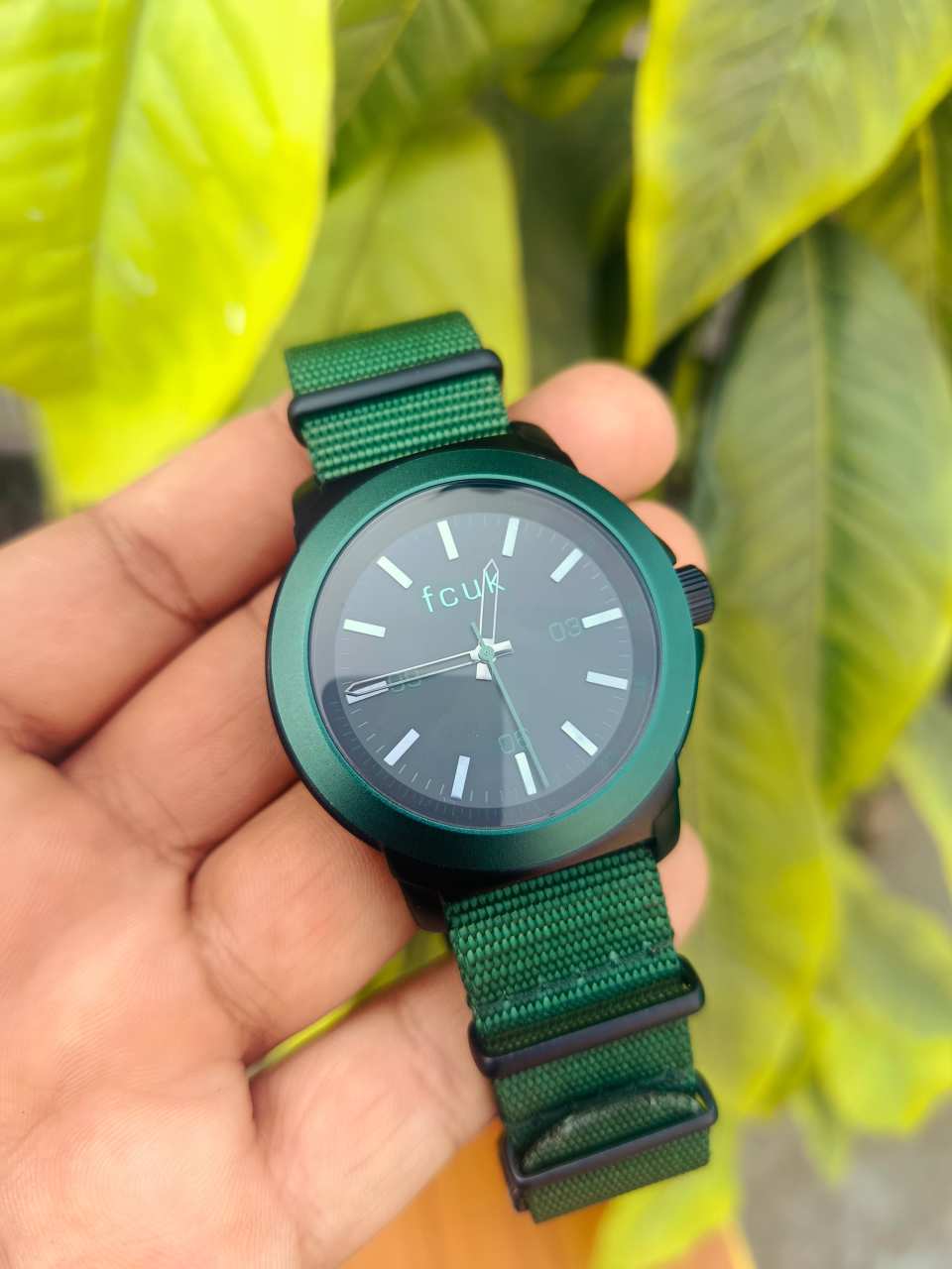 FCUK Gents’ Watch Green Case & Strap with Black Dial (FC1148N)