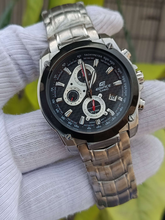 Casio Edifice Chronograph – Carbon-Style Dial, Black Bezel