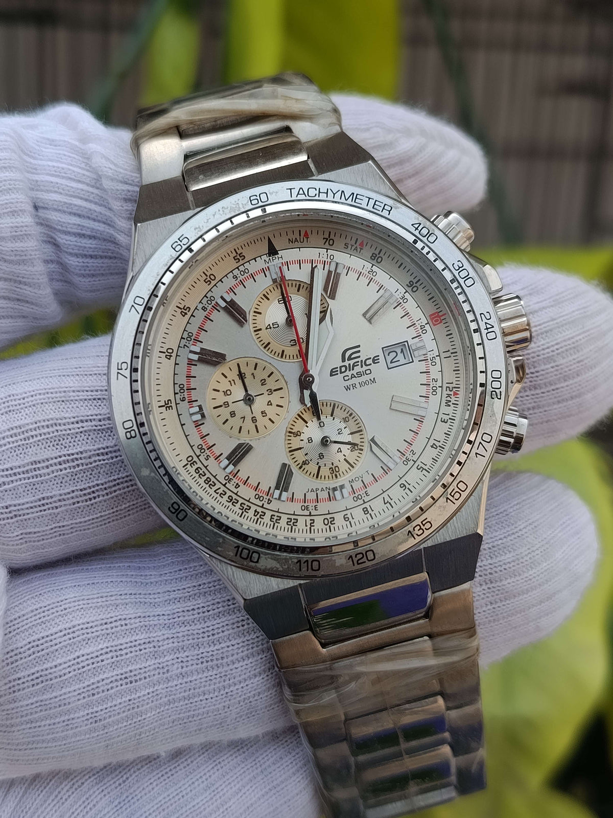 Casio Edifice Men's Flight Computer Chronograph Watch – Silver White Dial with Cream Sub-Dials