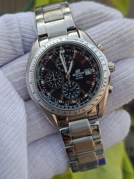 Casio Edifice Men's Flight Computer Chronograph Watch – Black Dial with Red Accents