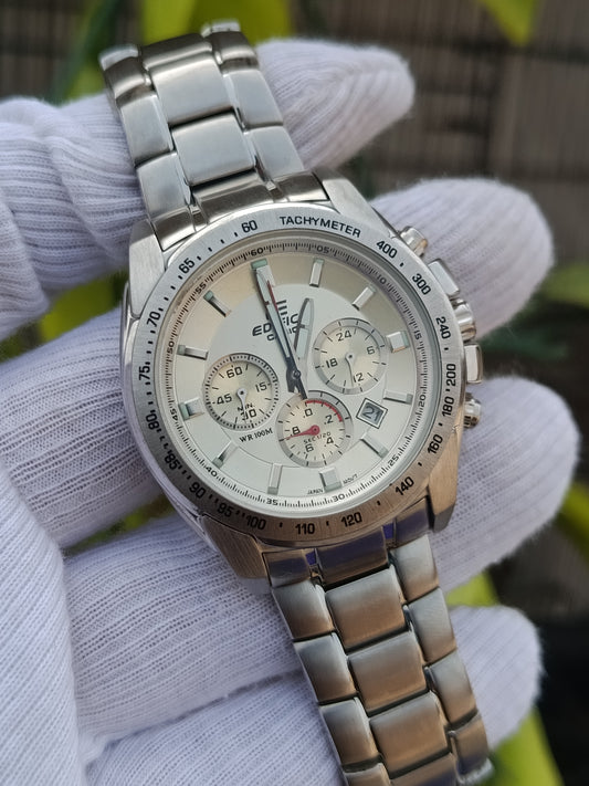 Casio Edifice Men's Chronograph Watch – Silver Stainless Steel