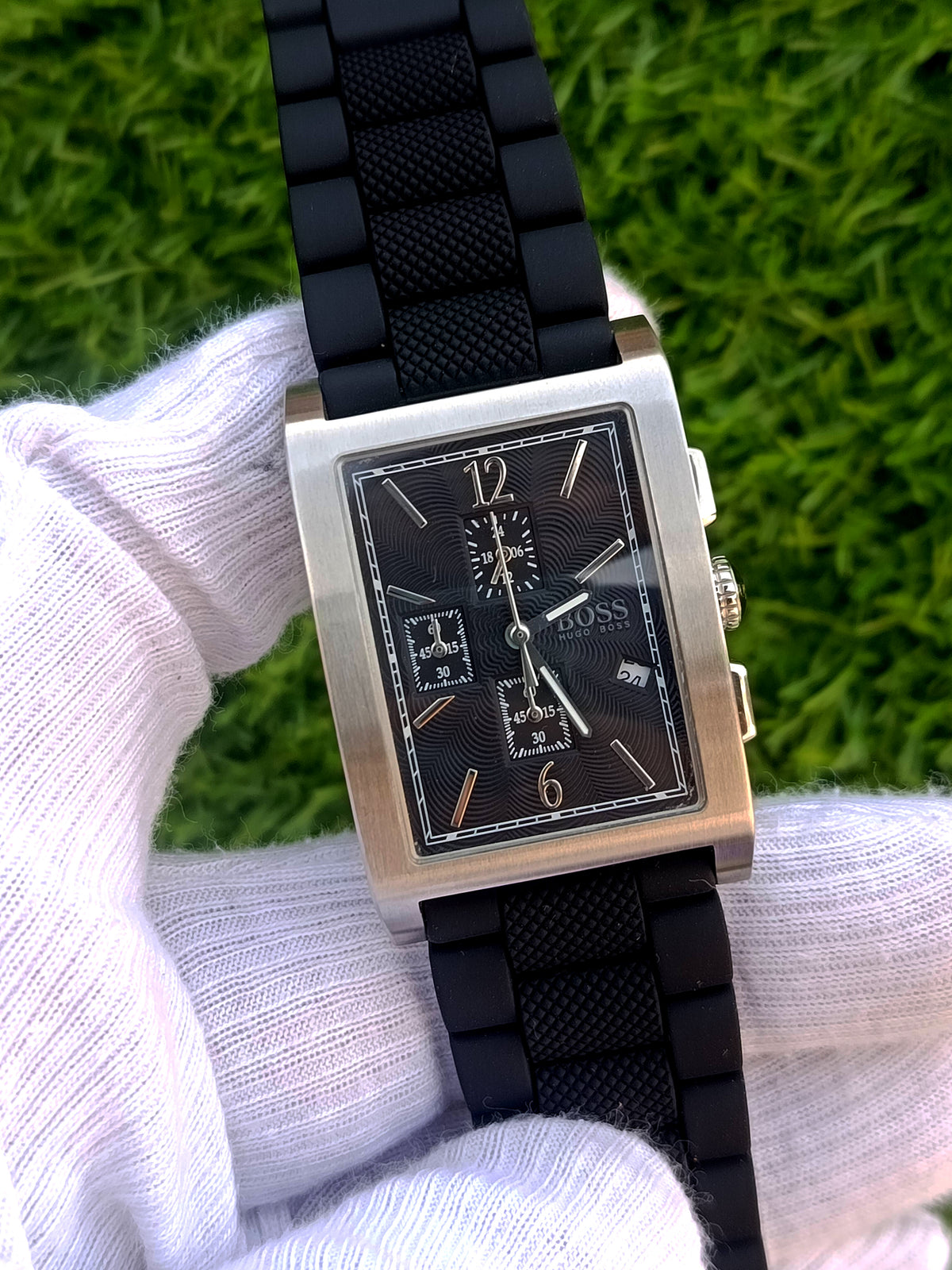 Hugo Boss Rectangular Chronograph Men's Watch Black Guilloche watch