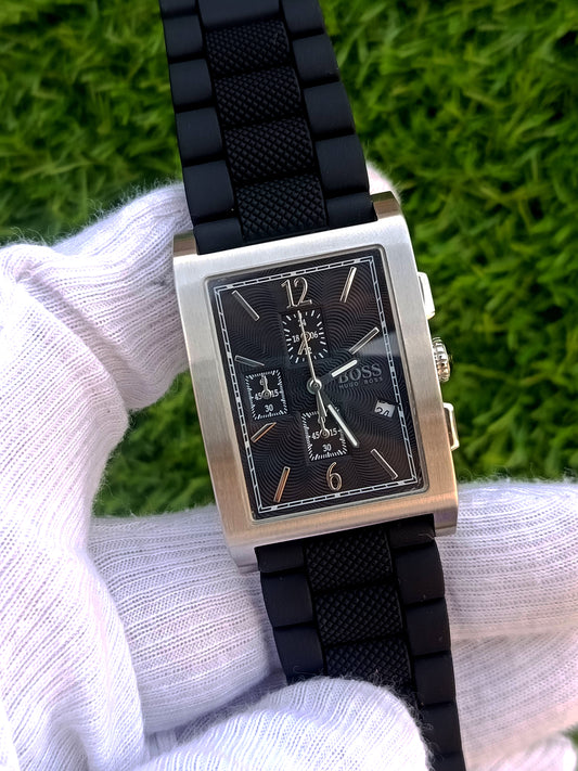 Hugo Boss Rectangular Chronograph Men's Watch Black Guilloche watch
