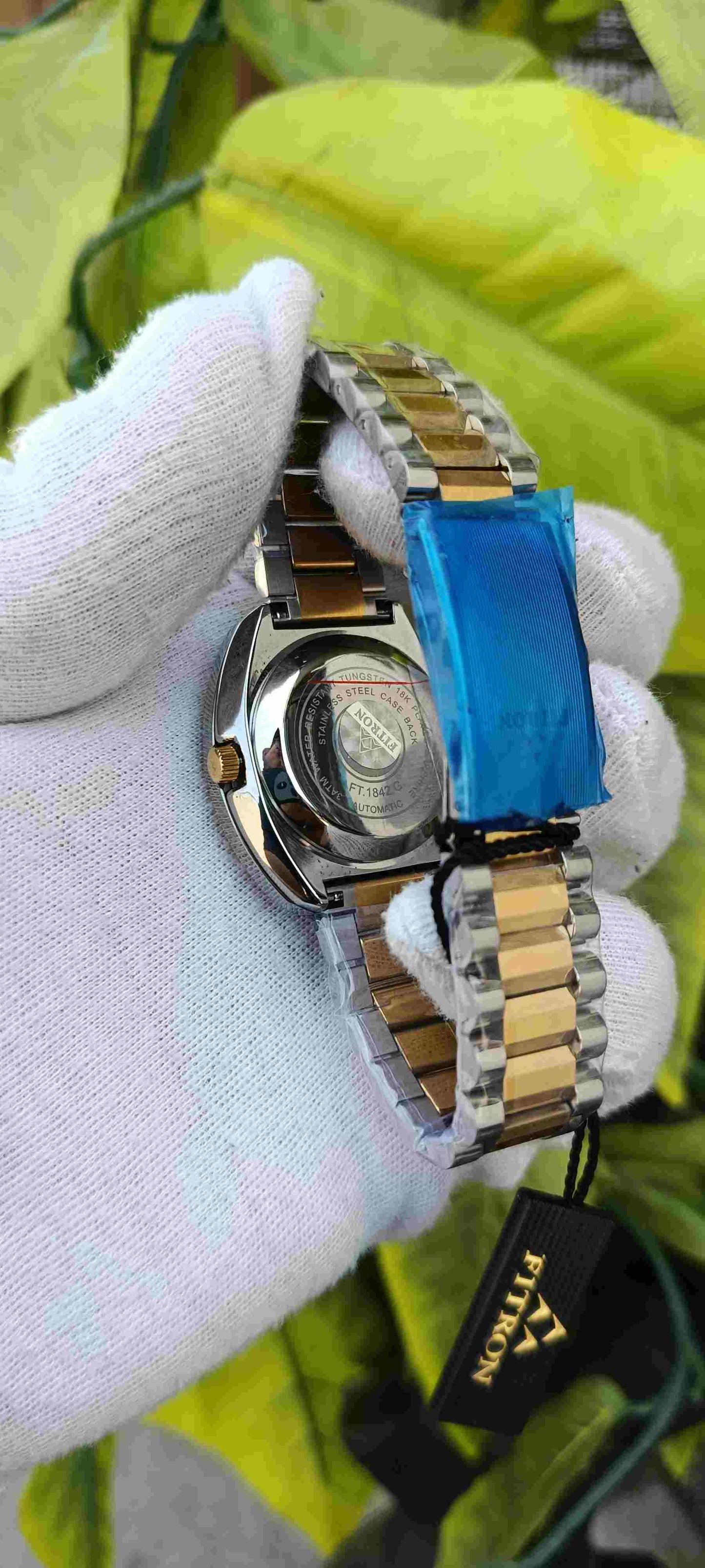 Fitron Diastar Men's Watch – Champagne Dial, Red Ruby & Crystal Markers, Japan Movement, Day-Date, Two-Tone Silver & Gold Bracelet