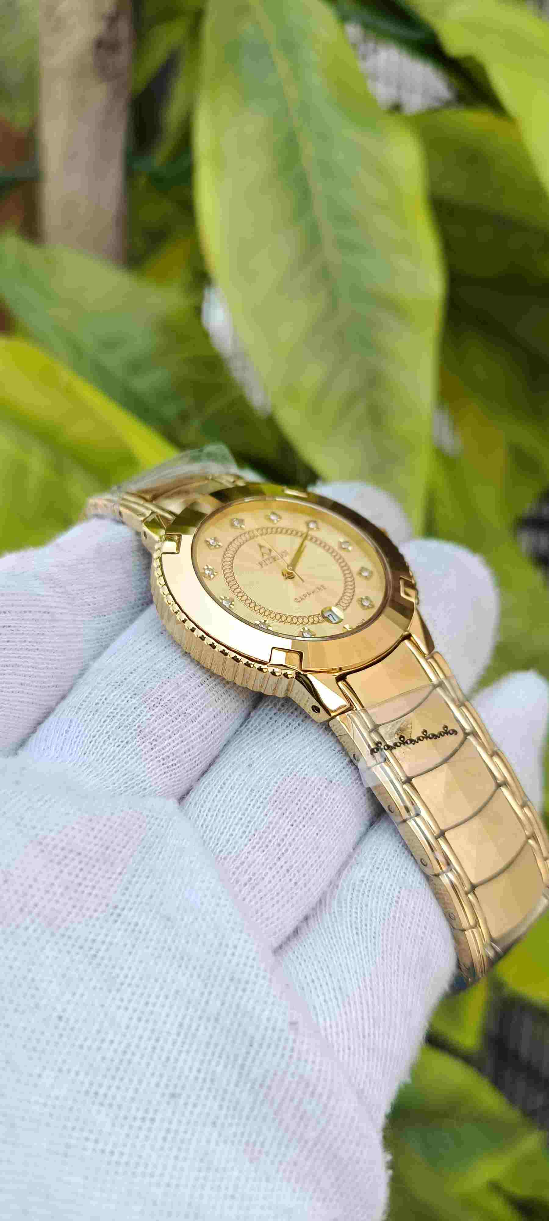 Fitron Sapphire Watch – Full Gold-Tone, Diamond Crystal Markers