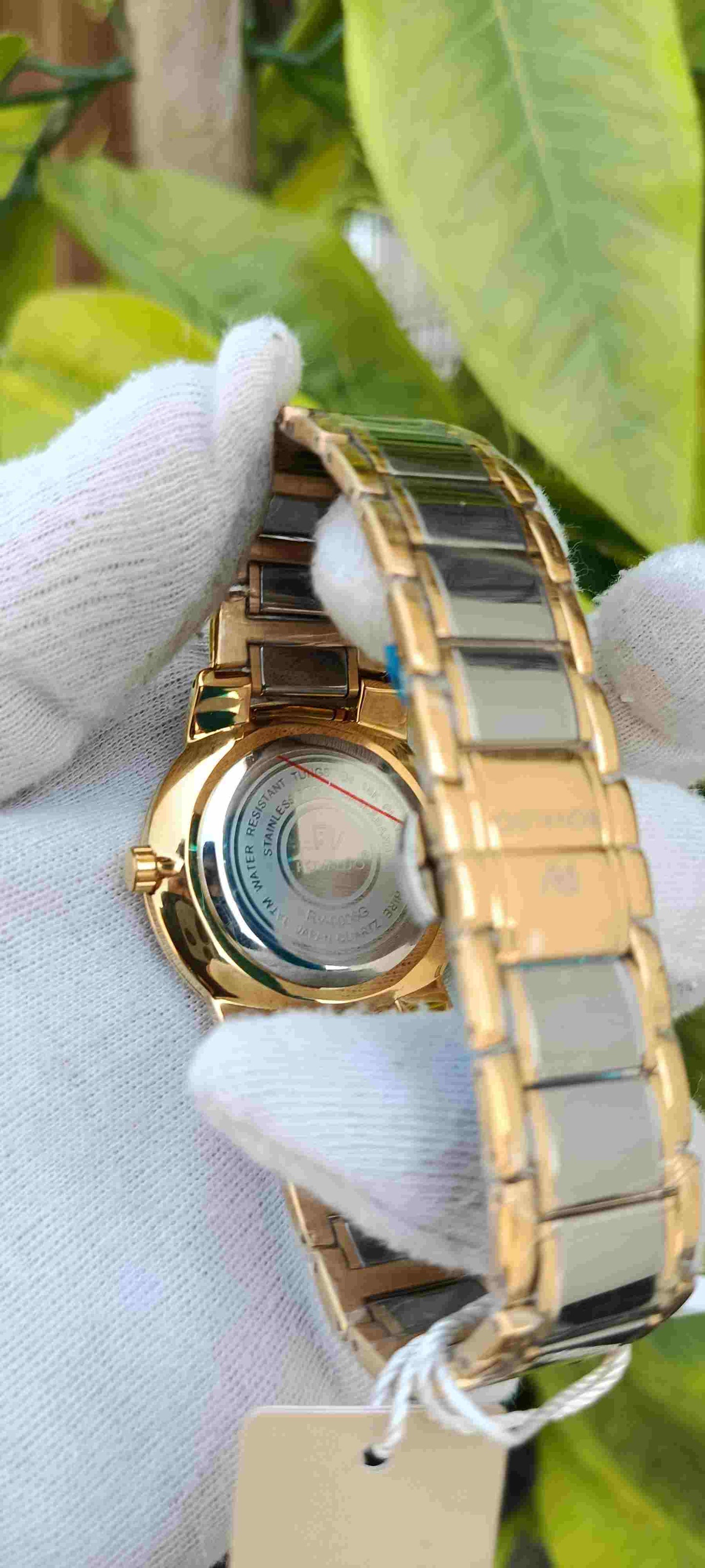 Rovaldo Sapphire Crystal men's Watch – White Dial, Diamond Markers, Two-Tone Gold & Silver Bracelet, Date Display