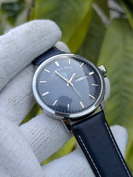 U.S. Polo Assn. Men’s Analog Watch Dark Blue Dial with Navy Leather Strap