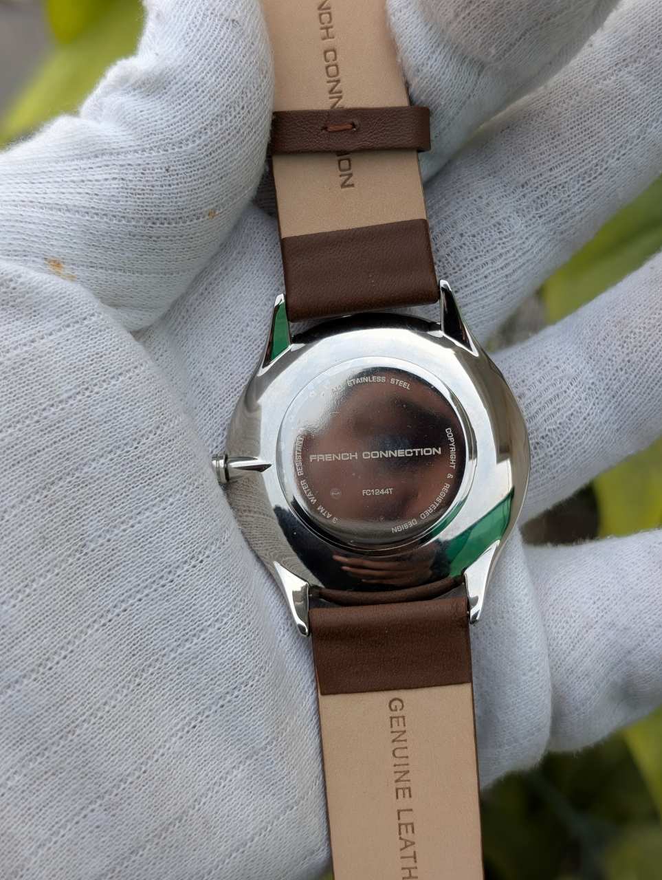 French Connection Men’s Quartz Watch Silver Case with Brown Leather Strap
