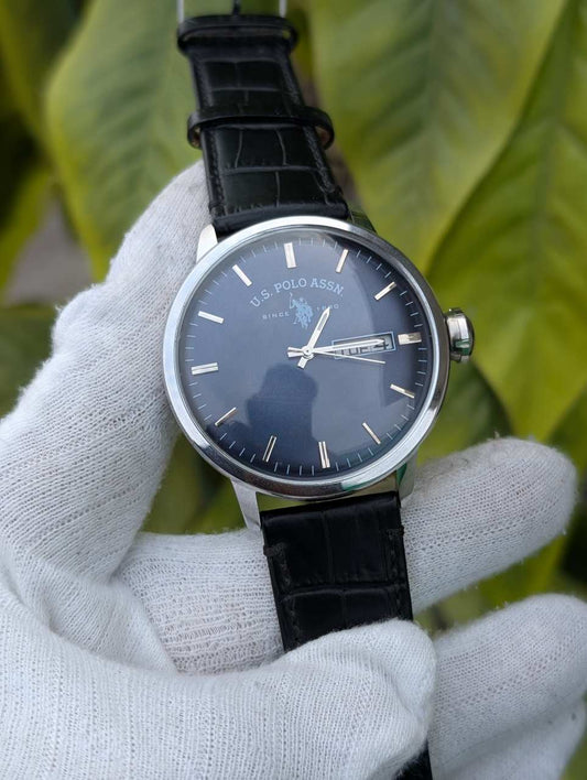 U.S. Polo Assn. Men’s Analog Watch Blue Dial with Black Leather Strap