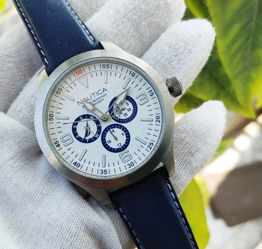 Nautica NAPPLS015 Leather Strap Watch