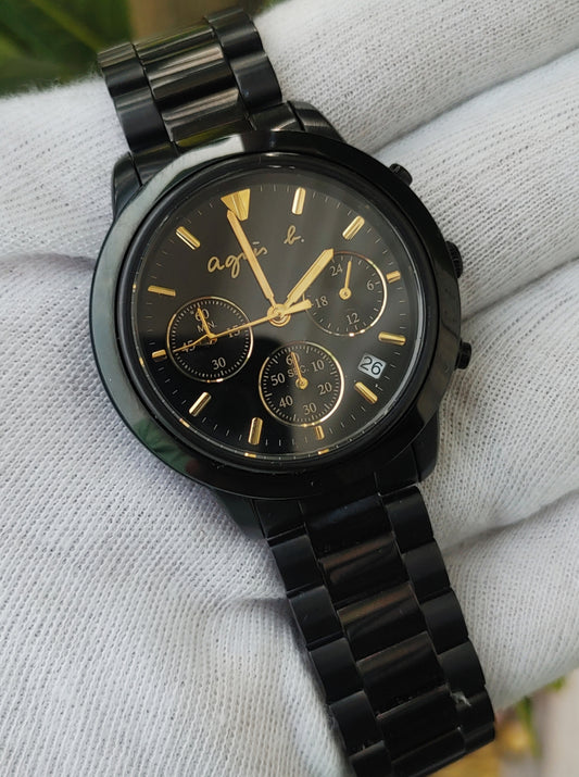 Agnis B VD53-KJ00 Black Stainless-steel Chronograph Watch For Men
