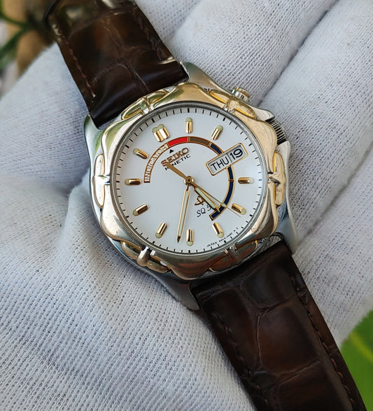Seiko Kinetic 5M43-OA70 Men's Watch – White Dial, Date Display, Stainless Steel
