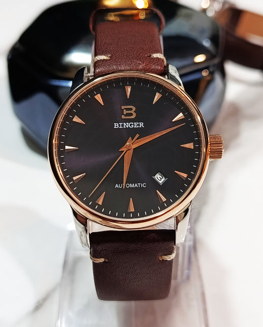 Binger B5005M-1 Automatic Watch With Vintage Leather Strap