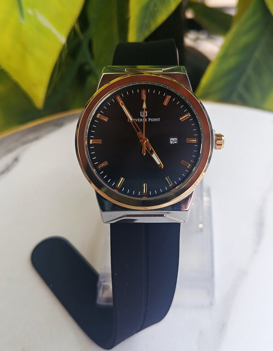 Universe Point Black Dial Gold Double Tone Men's Watch