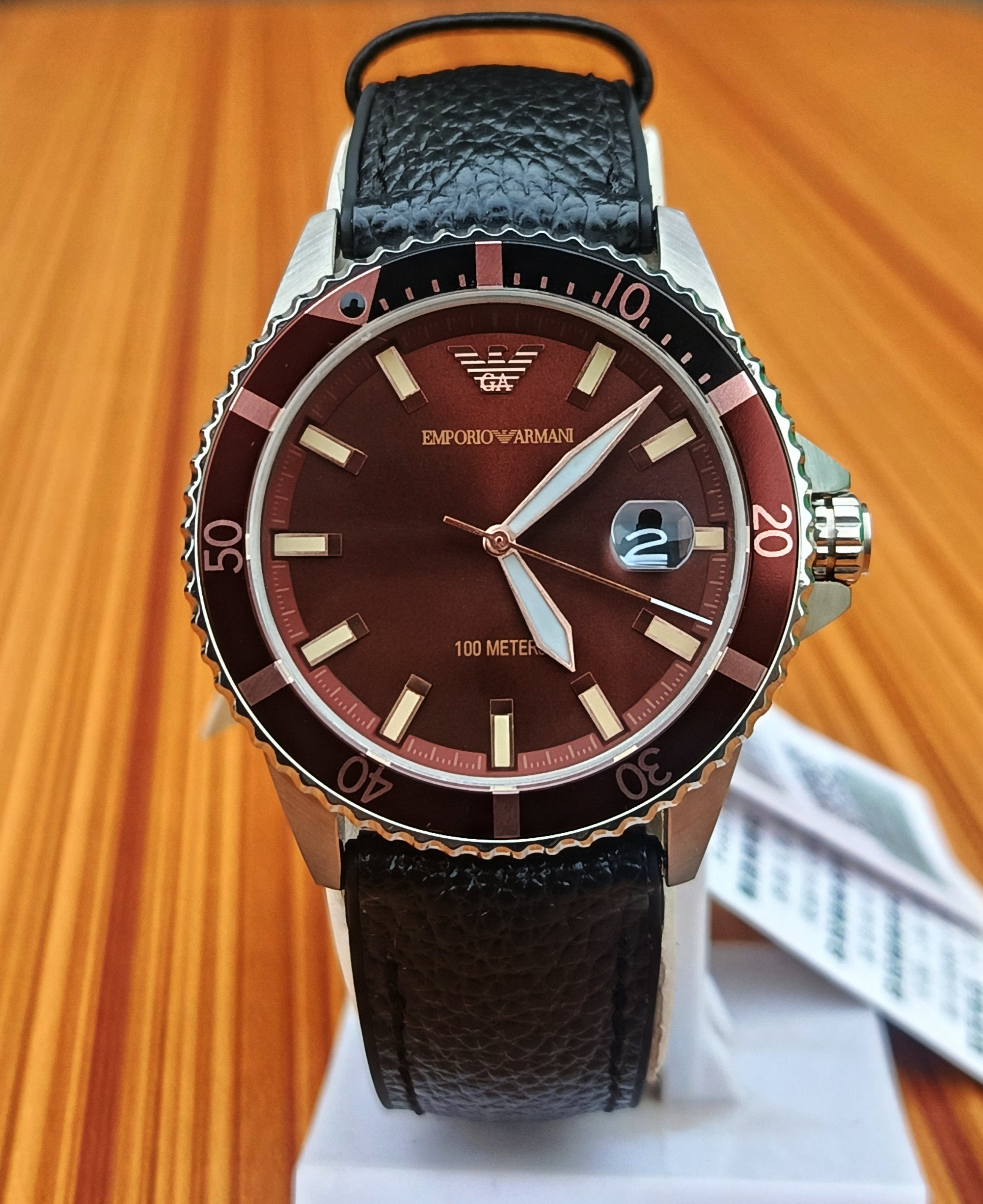 Emporio Armani Men’s Quartz Stainless Steel Brown Dial 42mm Leather St ...