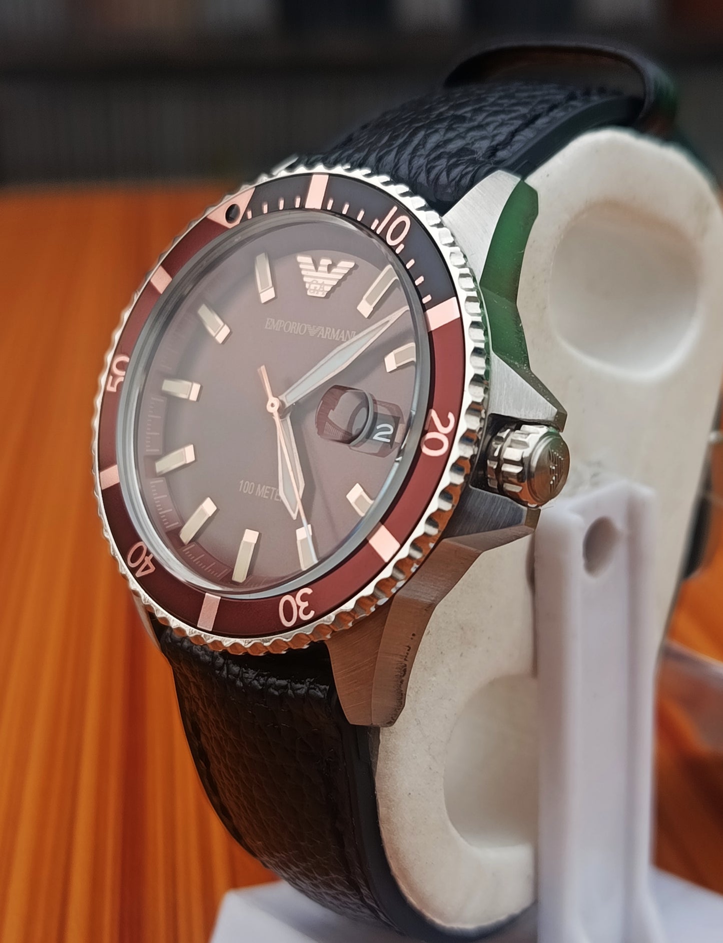 Emporio Armani Men’s Quartz Stainless Steel Brown Dial 42mm Leather Strap Watch – AR11340